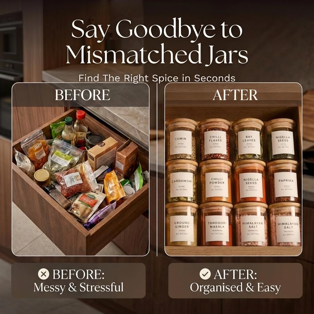 Set de Bocaux 200 ML à Épices en Verre & Bambou + Étiquettes Offertes